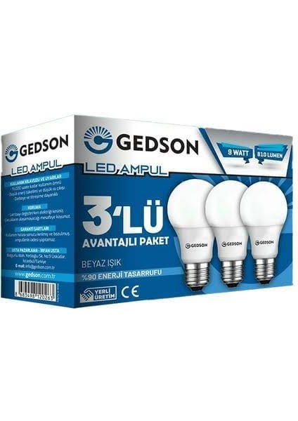 LED Ampul E27 9W-60W Beyaz Işık 3'lü