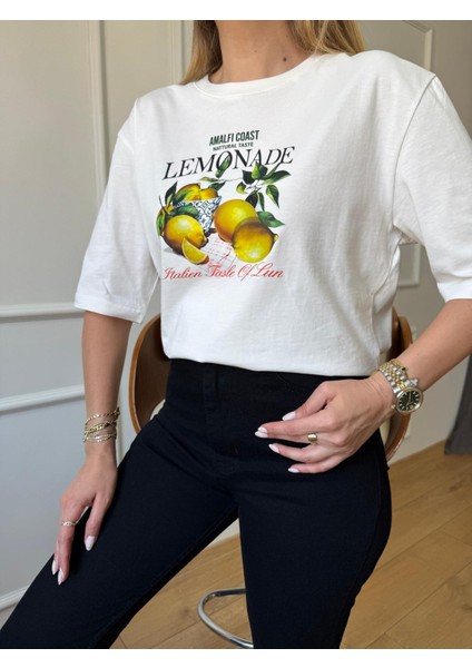 Ekru Lemon Detaylı Tshirt indirimleri