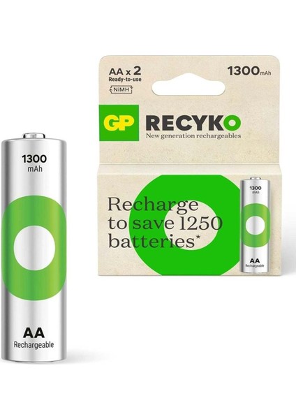 Şarjlı Pil Aa Kalem 1300MAH Ni-Mh (2 Adet) Recyko 130AAH