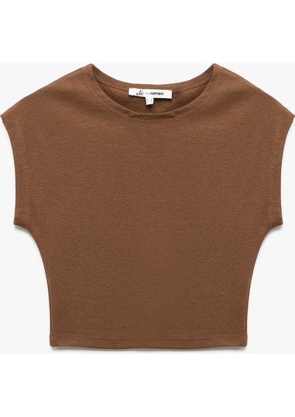 Yeni Sezon Bisiklet Yaka Kolsuz Modal Karışımlı Slim Fit Crop Kadın Tişört