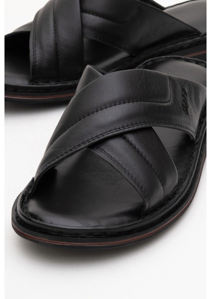 Erkek Çapraz Bantlı Terlik Gerçek Deri Dc 1170 Siyah modelleri