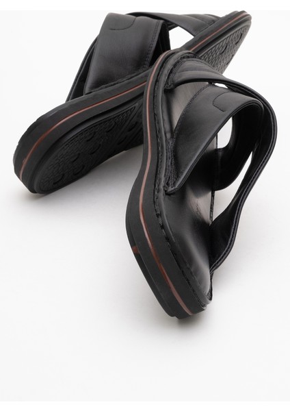 Erkek Çapraz Bantlı Terlik Gerçek Deri Dc 1170 Siyah fırsatları