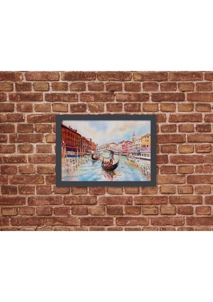 Ahşap Kendinden Çerçeveli Tablo - Venedik Kanalı Turist Gezi Tablosu, Standart - 20X28CM
