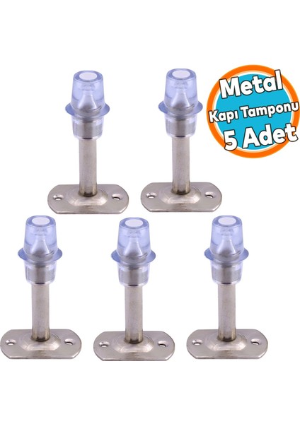 Kapı Stoperi Tamponu Metal Kapı Durdurucu Tutucu Kapı Altı Üstü Stopu Silikonlu Krom 8 cm (5 Adet)