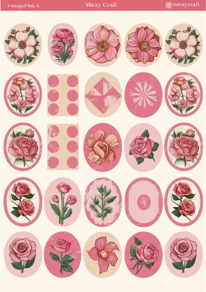 1 Adet Pembe Vintage Temalı Sticker (12X17 Cm) Bullet Journal,scrapbook, Ajanda ve Planlayıcı Için