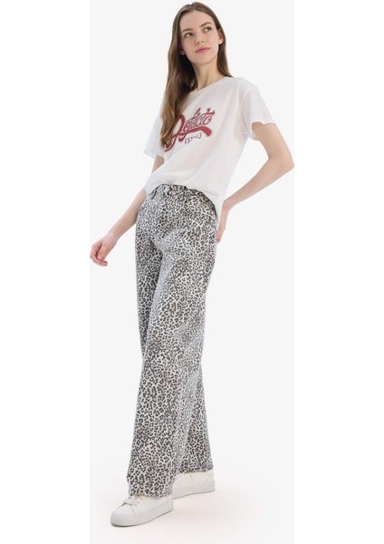 Yeni Sezon Baggy Fit Gabardin Pantolon Yüksek Bel Leopar Desenli Standart Boy fiyatları