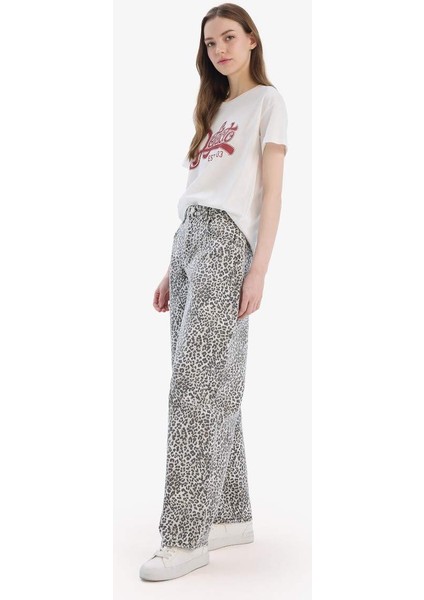 Yeni Sezon Baggy Fit Gabardin Pantolon Yüksek Bel Leopar Desenli Standart Boy fırsatları
