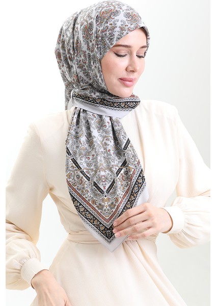 Karaca Desenli Kupra Eşarp 81088-01 Gri Siyah