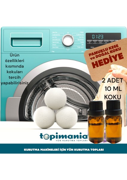 3 Adet Xxl Doğal Yerli Üretim Çamaşır Yün Kurutma Topu 2 Adet 10 ml Esans - Kurutma Makinesi Için