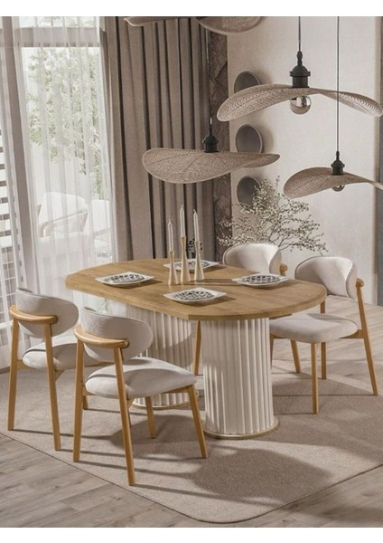 Horizon Iskandinav Oval Natural Ahşap Bohem Masa 80X190