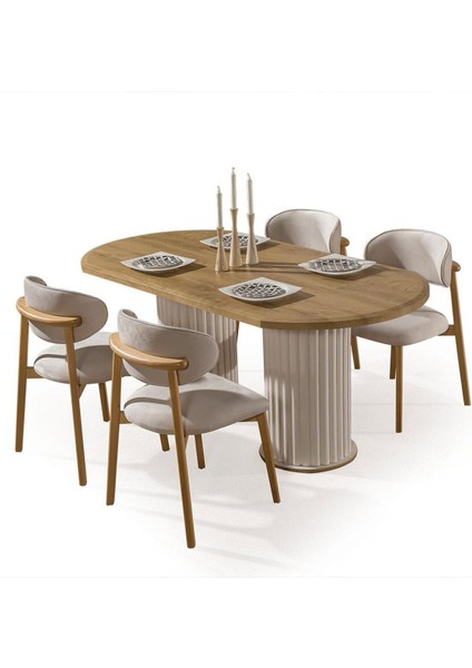 Horizon Iskandinav Oval Natural Ahşap Bohem Masa 80X190