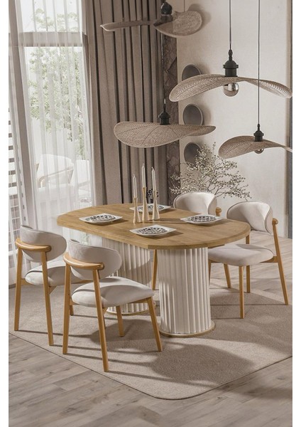 Horizon Iskandinav Oval Natural Ahşap Bohem Masa 80X190