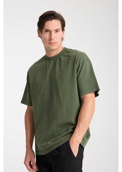 Erkek Pamuk Bisiklet Yaka Oversize T-Shirt - Yazlık Rahat ve Trendy Tarz fırsatları