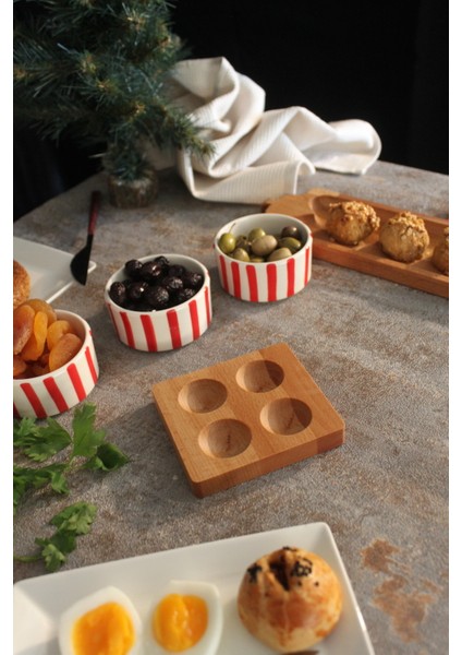 4'lü Ahşap Yumurtalık Kare Sapsız Sofra Sunumu (3'lü Set)