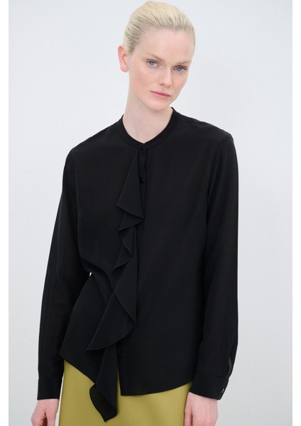 Volanlı Ipek Gömlek Siyah 13044963000 fırsatları