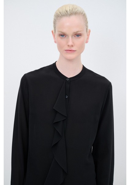 Volanlı Ipek Gömlek Siyah 13044963000 indirimleri