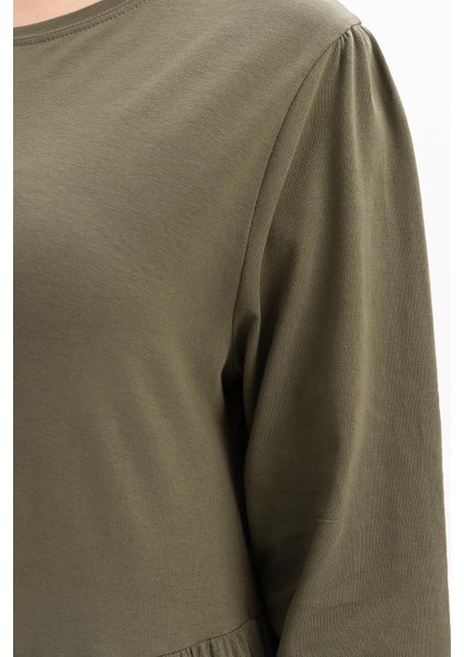 Haki-Pamuklu Fırfırlı Cepli Likralı Penye Elbise fırsatları