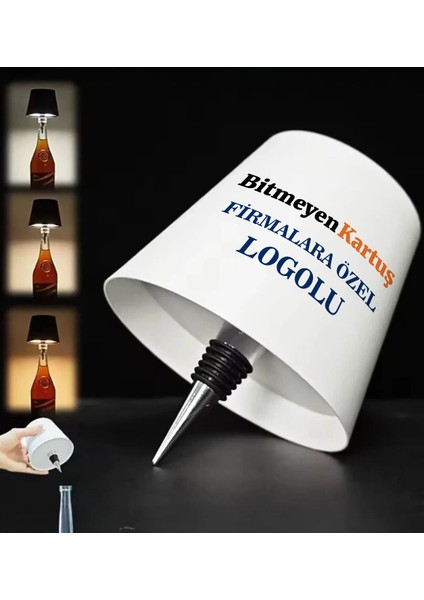 Firmalara Özel Logolu Kablosuz 3 Renkli LED Beyaz Şişe Lambası(5 Adet), Cafe&bar Masa Dekoru, Cafelere Özel, Firmalara Özel