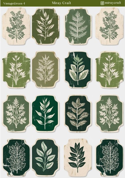 1 Adet Yeşil Vintage Temalı Sticker (12X17 Cm) Bullet Journal,scrapbook, Ajanda ve Planlayıcı Için