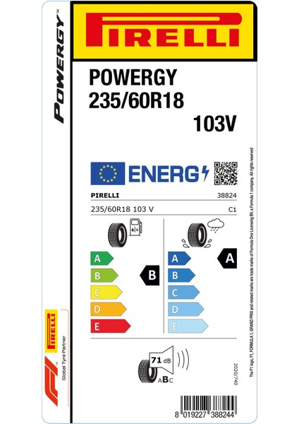 235/60 R18 103V Powergy Oto Yaz Lastigi (Üretim Yılı:2024)