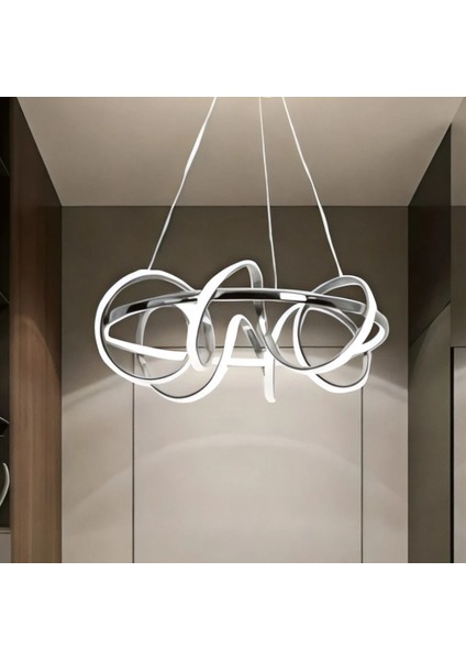 Cermen Krom 3 Renk Ledli Modern Özel Tasarım Sarkıt Ledli Avize Salon Avizesi LED