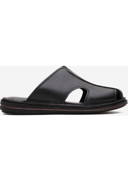 Erkek Önü Kapalı Terlik Gerçek Deri Dc 1165 Siyah