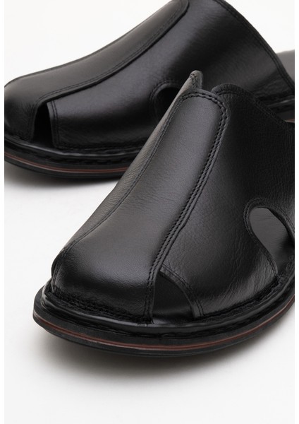 Erkek Önü Kapalı Terlik Gerçek Deri Dc 1165 Siyah modelleri