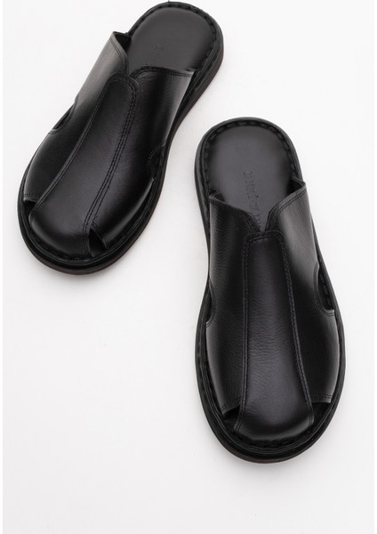 Erkek Önü Kapalı Terlik Gerçek Deri Dc 1165 Siyah indirimleri