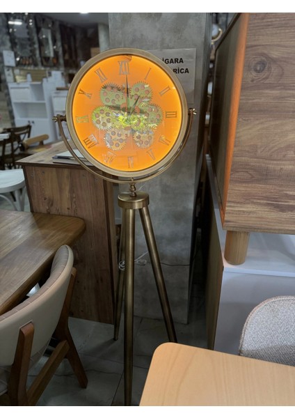 Ledli Tripod Gold Ayaklı Dekoratif Saat Döner Çarklı Gold-Gold fiyatları