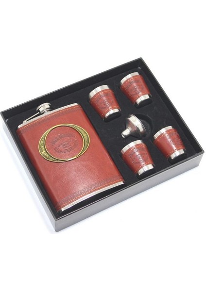 Paslanmaz Çelik 4 Shot Bardaklı Derili Matara Seti Model 3 modelleri