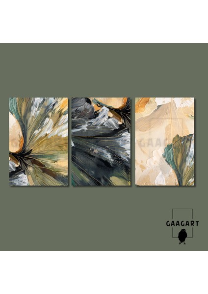 3'lü Kanvas Salon Tablosu Seti Bohem Soyut Yeşil Yapraklar indirimleri