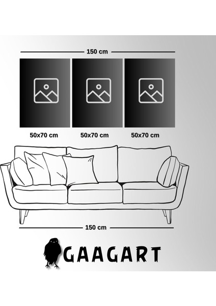 3'lü Kanvas Salon Tablosu Seti Bohem Soyut Yeşil Yapraklar