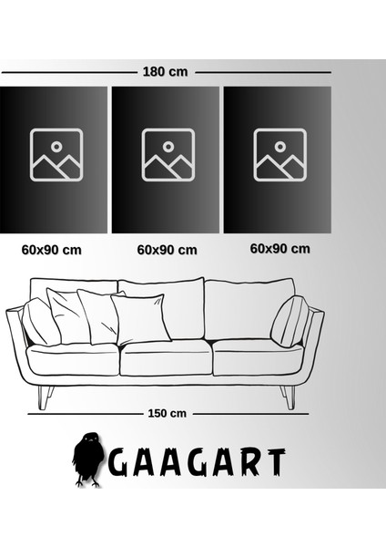 3'lü Kanvas Salon Tablosu Seti Bohem Soyut Yeşil Yapraklar