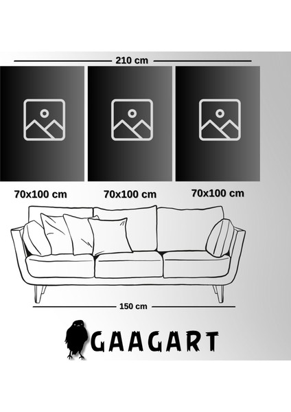 3'lü Kanvas Salon Tablosu Seti Bohem Soyut Yeşil Yapraklar