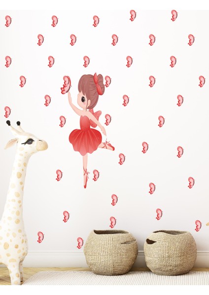 Bebek, Çocuk Odası Kırmızı Kelebekli Balerin Set Cam Duvar Sticker fiyatları