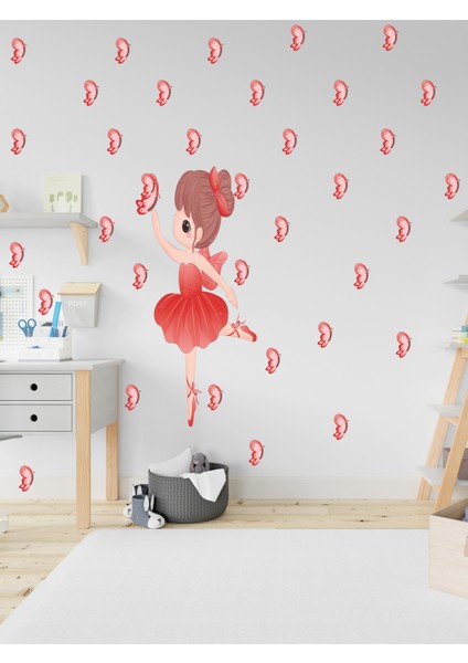 Bebek, Çocuk Odası Kırmızı Kelebekli Balerin Set Cam Duvar Sticker fırsatları