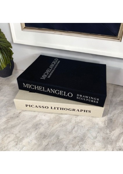 2'li Kumaş Kaplı Dekoratif Kitap Kutusu Seti Siyah ve Bej modelleri