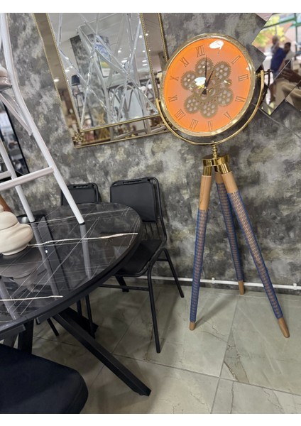 Ledli Tripod Ahşap Ayaklı Dekoratif Saat Döner Çarklı Gold-Meşe fırsatları