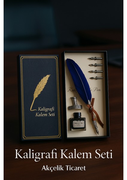 Akçelik Divit Kalem 5 Uçlu Tüylü Hokka Seti - Hat Sanatı ve Kaligrafi Için Uygun
