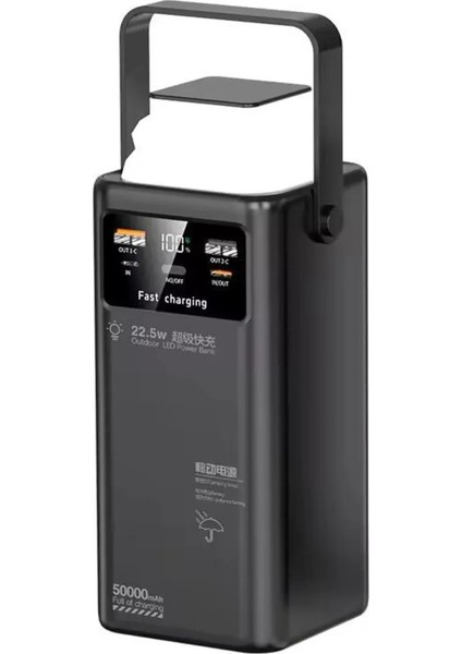 50.000 Mah 22.5W 2xusb 2xtype-C Çıkış Hızlı Şarj Çoklu Kablolu Powerbank Kamp Işık Fener Güç Bankası