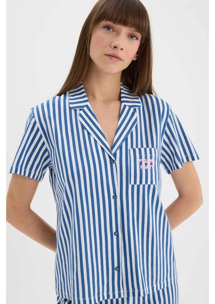 Yeni Sezon Pijama Takımı Çizgili Kısa Kollu Üst Esnek Belli Uzun Altı-Fall In Love fırsatları