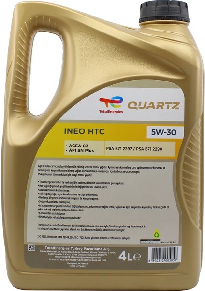Quartz Ineo Htc 5W30 4 Lt Partiküllü Motor Yağı