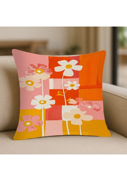 Papatya Desenli Kırlent Kılıfı – 43X43 Cm, Çift Taraflı, Fermuarlı, Yıkanabilir