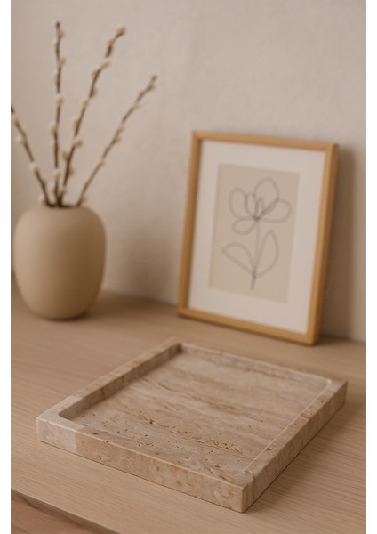 Dekoratif Mermer Tepsi Naturel 18X18 cm