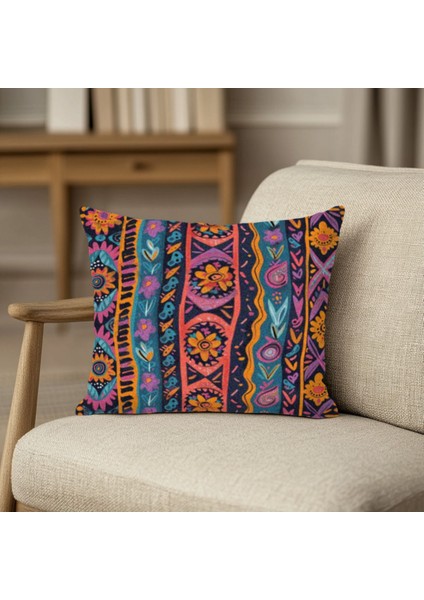 Etnik Desenli Kadife Kırlent Kılıfı