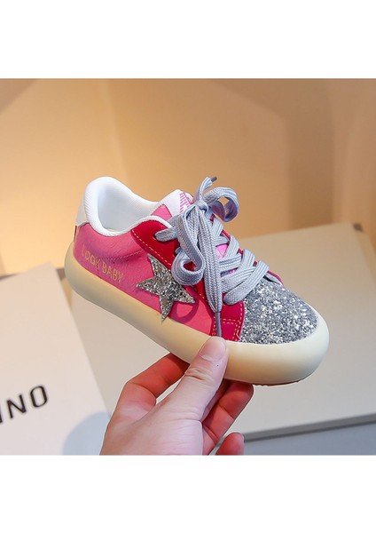 Özel Tasarım Gümüş Yıldız Detaylı Çocuk Sneaker - Pembe