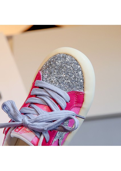 Özel Tasarım Gümüş Yıldız Detaylı Çocuk Sneaker - Pembe