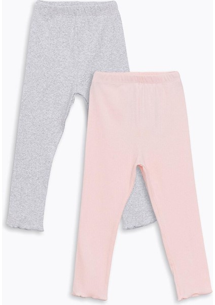 Bebek Pembe Beli Lastikli Basic Kız Bebek Pijama Alt 2'li