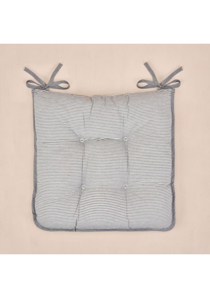 Soft Elegant Curves Ince Çizgili Sandalye Minderi - Ekru / Siyah - 43X43 cm