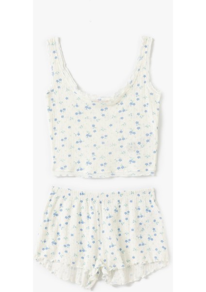 Yeni Sezon Çiçek Desenli Pamuklu Şortlu Pijama Takımı